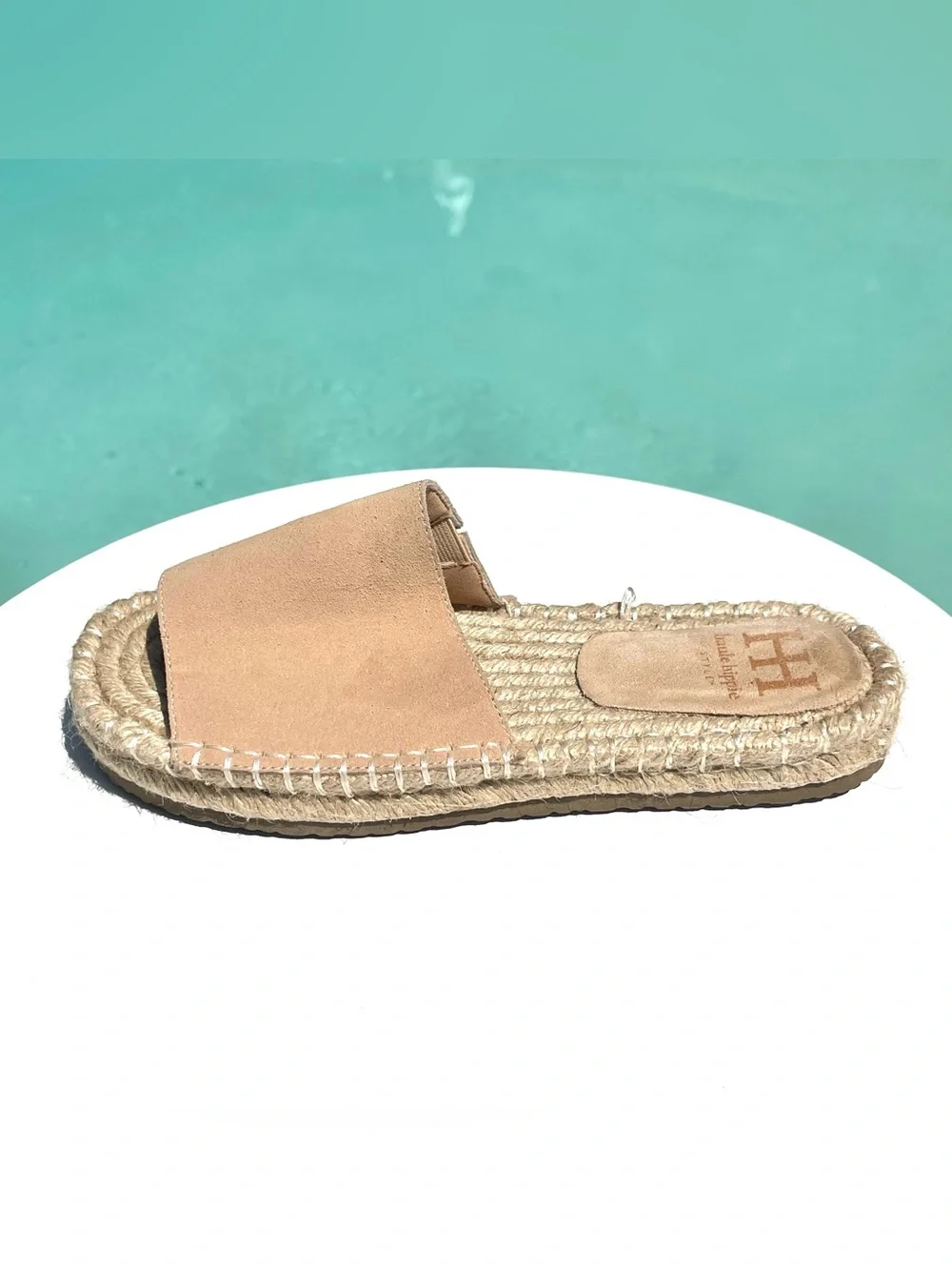 HAUTE HIPPIE Tan Suede Espadrille Slike Sandals Woven Rope Sole Size 7M